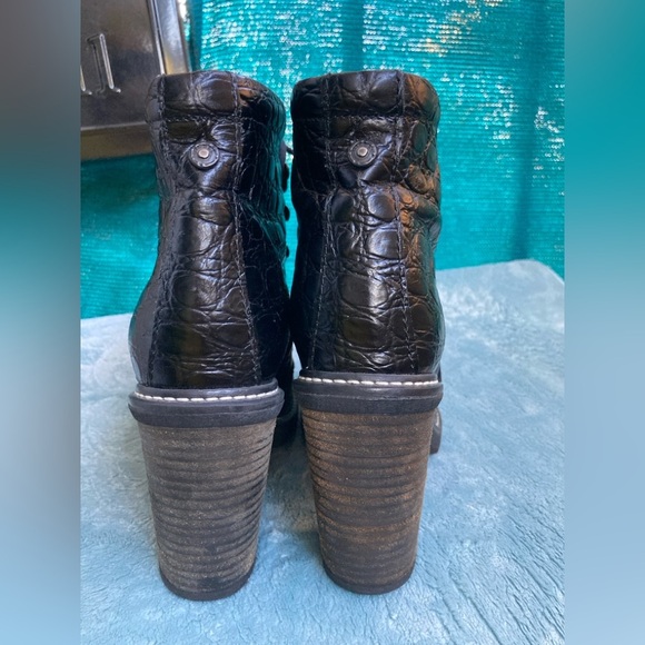 Diesel Leather Hiker Tekny Bootie Black Faux Croc Block Heel Womens - Picture 6 of 9